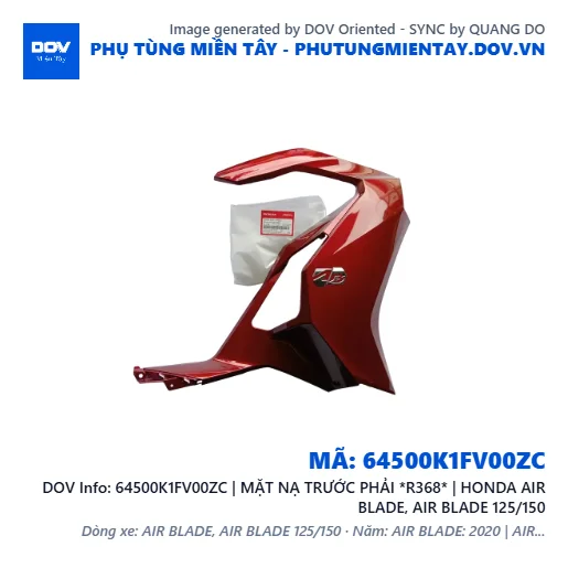 64500K1FV00ZC | MẶT NẠ TRƯỚC PHẢI *R368* | HONDA AIR BLADE, AIR BLADE 125/150 — 64500K1FV00ZC