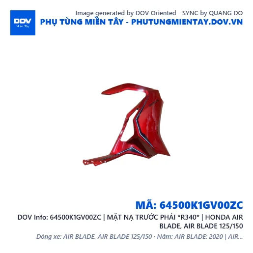 64500K1GV00ZC | MẶT NẠ TRƯỚC PHẢI *R340* | HONDA AIR BLADE, AIR BLADE 125/150 — 64500K1GV00ZC