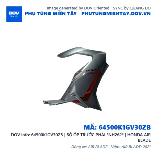 64500K1GV30ZB | BỘ ỐP TRƯỚC PHẢI *NH262* | HONDA AIR BLADE — 64500K1GV30ZB