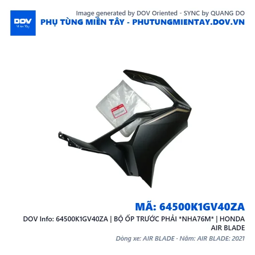 64500K1GV40ZA | BỘ ỐP TRƯỚC PHẢI *NHA76M* | HONDA AIR BLADE — 64500K1GV40ZA
