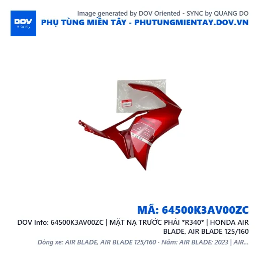 64500K3AV00ZC | MẶT NẠ TRƯỚC PHẢI *R340* | HONDA AIR BLADE, AIR BLADE 125/160 — 64500K3AV00ZC