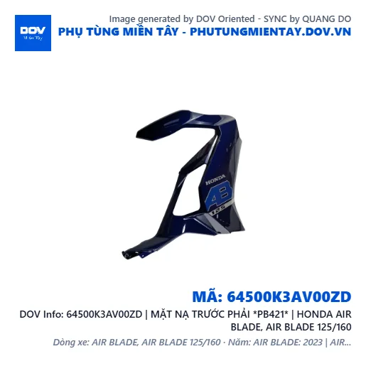 64500K3AV00ZD | MẶT NẠ TRƯỚC PHẢI *PB421* | HONDA AIR BLADE, AIR BLADE 125/160 — 64500K3AV00ZD