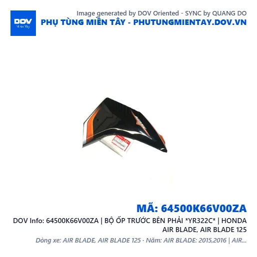 64500K66V00ZA | BỘ ỐP TRƯỚC BÊN PHẢI *YR322C* | HONDA AIR BLADE, AIR BLADE 125 — 64500K66V00ZA