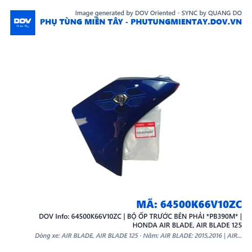 64500K66V10ZC | BỘ ỐP TRƯỚC BÊN PHẢI *PB390M* | HONDA AIR BLADE, AIR BLADE 125 — 64500K66V10ZC