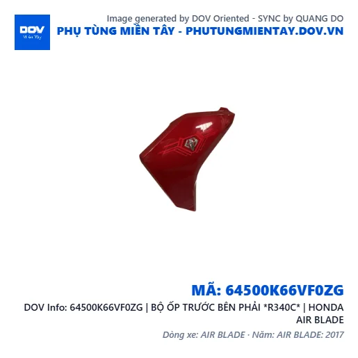 64500K66VF0ZG | BỘ ỐP TRƯỚC BÊN PHẢI *R340C* | HONDA AIR BLADE — 64500K66VF0ZG