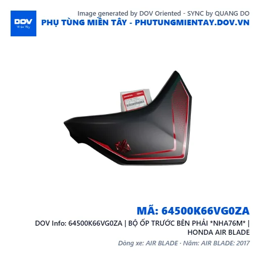 64500K66VG0ZA | BỘ ỐP TRƯỚC BÊN PHẢI *NHA76M* | HONDA AIR BLADE — 64500K66VG0ZA