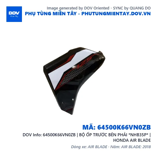 64500K66VN0ZB | BỘ ỐP TRƯỚC BÊN PHẢI *NHB35P* | HONDA AIR BLADE — 64500K66VN0ZB