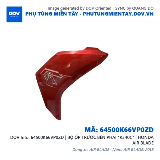 64500K66VP0ZD | BỘ ỐP TRƯỚC BÊN PHẢI *R340C* | HONDA AIR BLADE — 64500K66VP0ZD