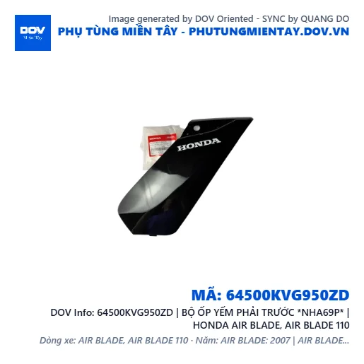 64500KVG950ZD | BỘ ỐP YẾM PHẢI TRƯỚC *NHA69P* | HONDA AIR BLADE, AIR BLADE 110 — 64500KVG950ZD