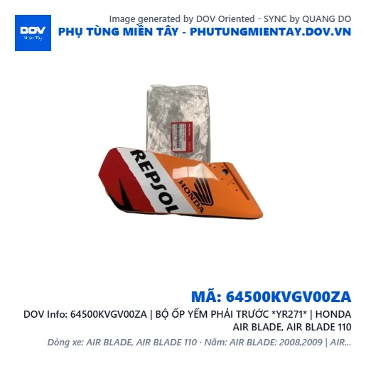 64500KVGV00ZA | BỘ ỐP YẾM PHẢI TRƯỚC *YR271* | HONDA AIR BLADE, AIR BLADE 110 — 64500KVGV00ZA