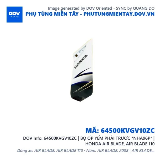 64500KVGV10ZC | BỘ ỐP YẾM PHẢI TRƯỚC *NHA96P* | HONDA AIR BLADE, AIR BLADE 110 — 64500KVGV10ZC