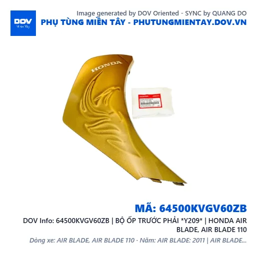 64500KVGV60ZB | BỘ ỐP TRƯỚC PHẢI *Y209* | HONDA AIR BLADE, AIR BLADE 110 — 64500KVGV60ZB
