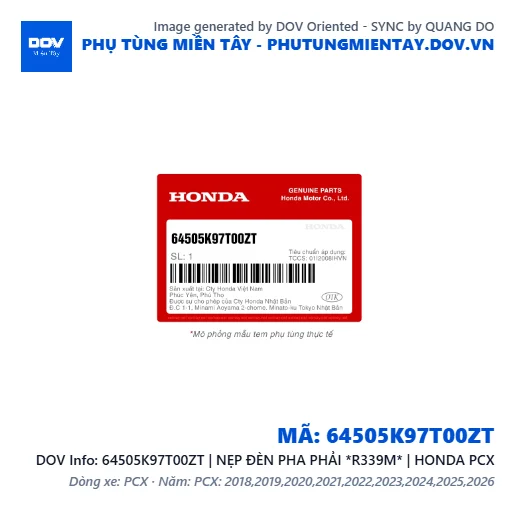 64505K97T00ZT | NẸP ĐÈN PHA PHẢI *R339M* | HONDA PCX — 64505K97T00ZT