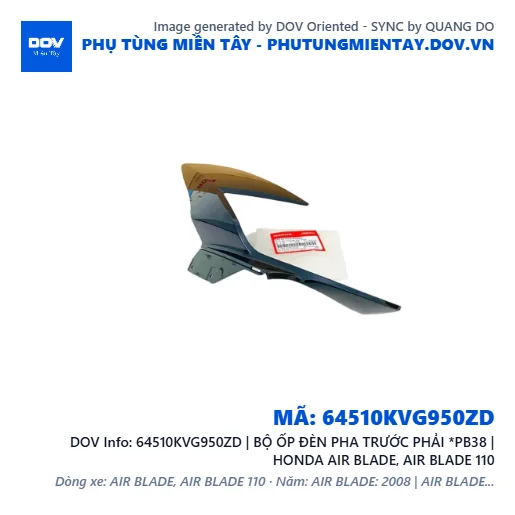 64510KVG950ZD | BỘ ỐP ĐÈN PHA TRƯỚC PHẢI *PB38 | HONDA AIR BLADE, AIR BLADE 110 — 64510KVG950ZD