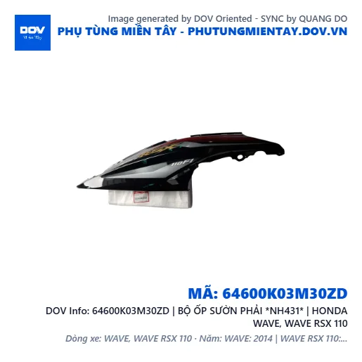 64600K03M30ZD | BỘ ỐP SƯỜN PHẢI *NH431* | HONDA WAVE, WAVE RSX 110 — 64600K03M30ZD