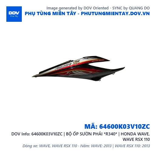 64600K03V10ZC | BỘ ỐP SƯỜN PHẢI *R340* | HONDA WAVE, WAVE RSX 110 — 64600K03V10ZC