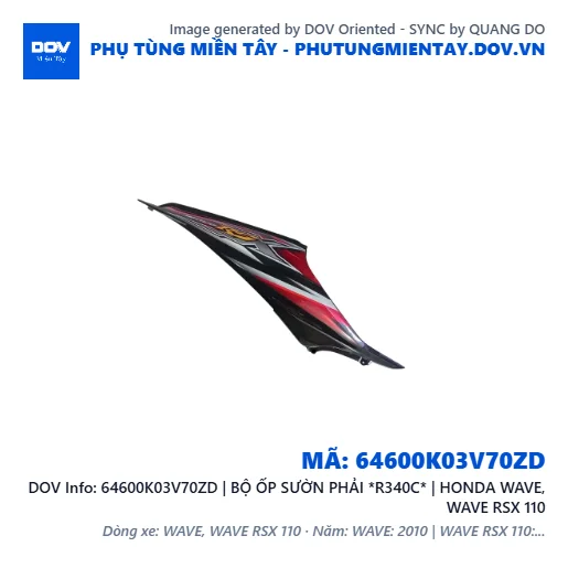 64600K03V70ZD | BỘ ỐP SƯỜN PHẢI *R340C* | HONDA WAVE, WAVE RSX 110 — 64600K03V70ZD