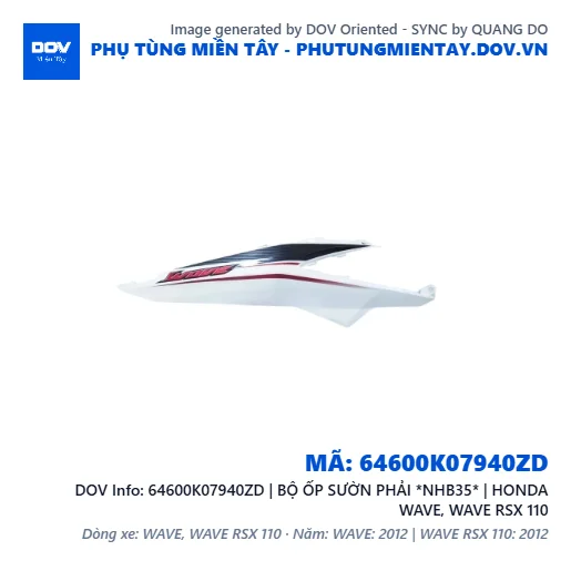 64600K07940ZD | BỘ ỐP SƯỜN PHẢI *NHB35* | HONDA WAVE, WAVE RSX 110 — 64600K07940ZD