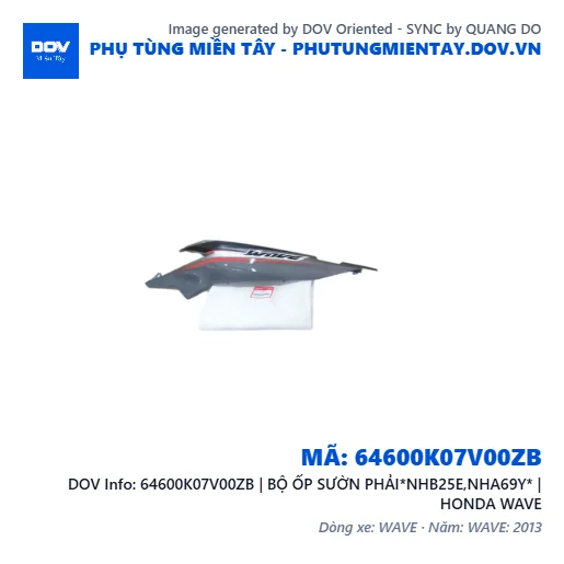 64600K07V00ZB | BỘ ỐP SƯỜN PHẢI*NHB25E,NHA69Y* | HONDA WAVE — 64600K07V00ZB