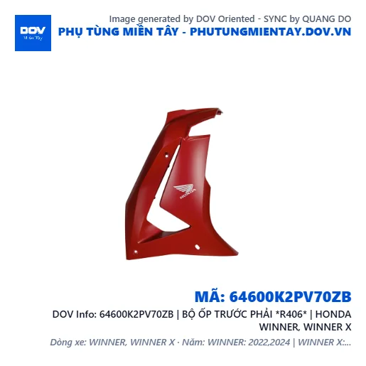 64600K2PV70ZB | BỘ ỐP TRƯỚC PHẢI *R406* | HONDA WINNER, WINNER X — 64600K2PV70ZB