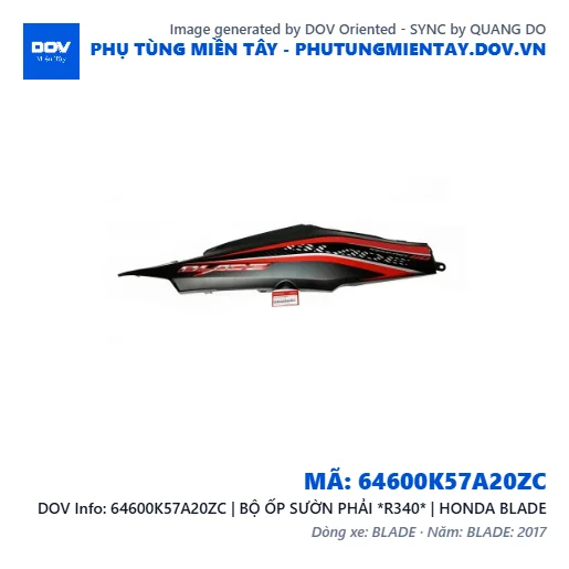 64600K57A20ZC | BỘ ỐP SƯỜN PHẢI *R340* | HONDA BLADE — 64600K57A20ZC