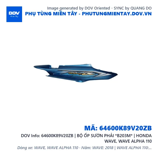 64600K89V20ZB | BỘ ỐP SƯỜN PHẢI *B203M* | HONDA WAVE, WAVE ALPHA 110 — 64600K89V20ZB