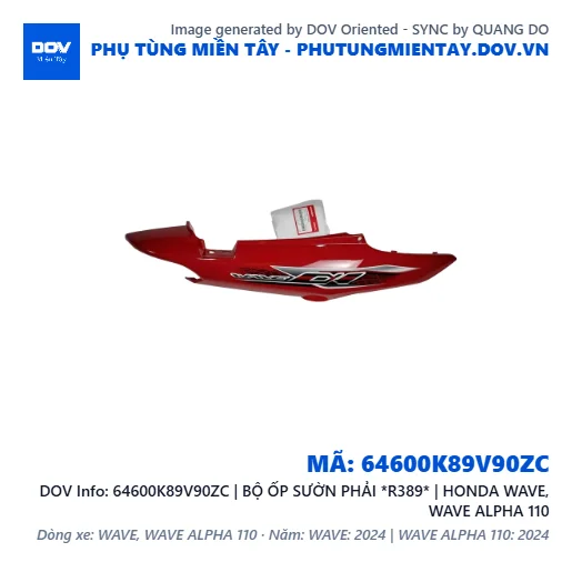 64600K89V90ZC | BỘ ỐP SƯỜN PHẢI *R389* | HONDA WAVE, WAVE ALPHA 110 — 64600K89V90ZC