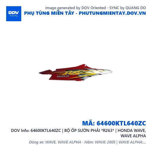 64600KTL640ZC | BỘ ỐP SƯỜN PHẢI *R263* | HONDA WAVE, WAVE ALPHA — 64600KTL640ZC