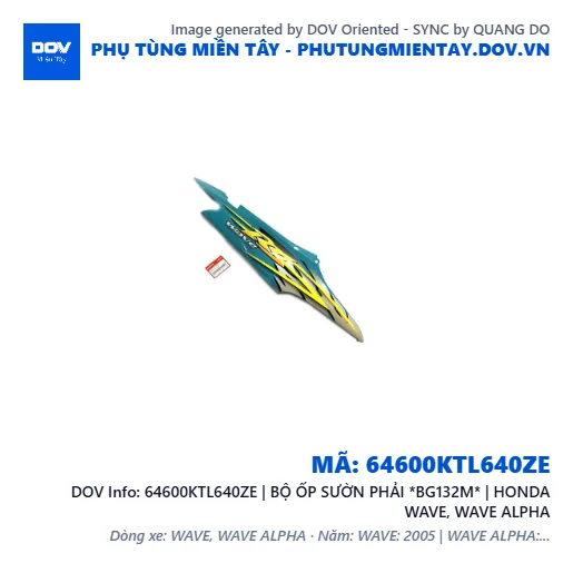 64600KTL640ZE | BỘ ỐP SƯỜN PHẢI *BG132M* | HONDA WAVE, WAVE ALPHA — 64600KTL640ZE