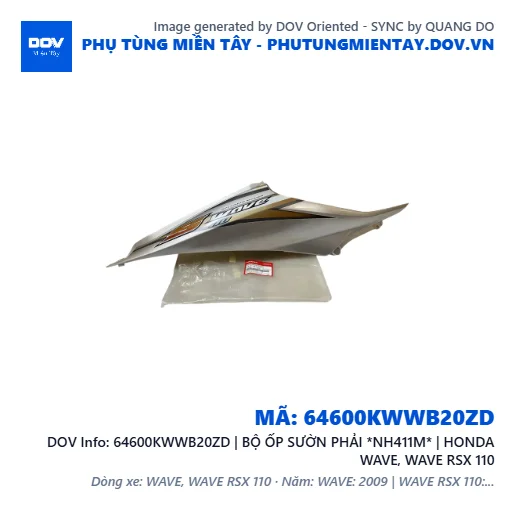 64600KWWB20ZD | BỘ ỐP SƯỜN PHẢI *NH411M* | HONDA WAVE, WAVE RSX 110 — 64600KWWB20ZD