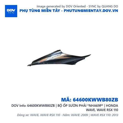 64600KWWB80ZB | BỘ ỐP SƯỜN PHẢI *NHA69P* | HONDA WAVE, WAVE RSX 110 — 64600KWWB80ZB