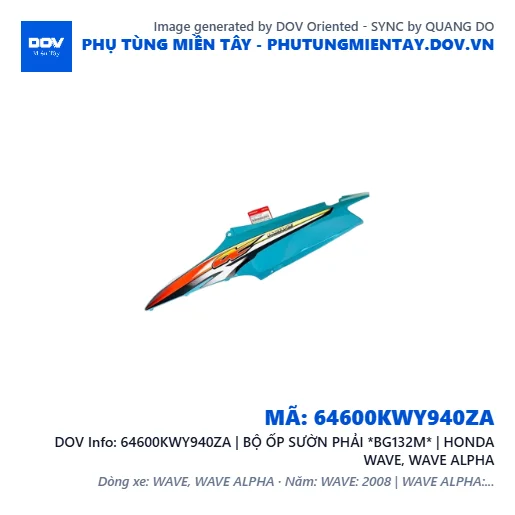 64600KWY940ZA | BỘ ỐP SƯỜN PHẢI *BG132M* | HONDA WAVE, WAVE ALPHA — 64600KWY940ZA