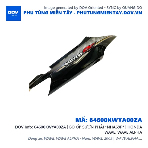 64600KWYA00ZA | BỘ ỐP SƯỜN PHẢI *NHA69P* | HONDA WAVE, WAVE ALPHA — 64600KWYA00ZA
