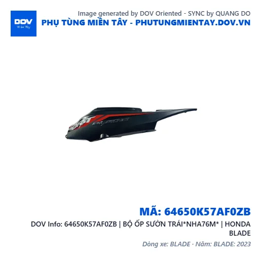 64650K57AF0ZB | BỘ ỐP SƯỜN TRÁI*NHA76M* | HONDA BLADE — 64650K57AF0ZB