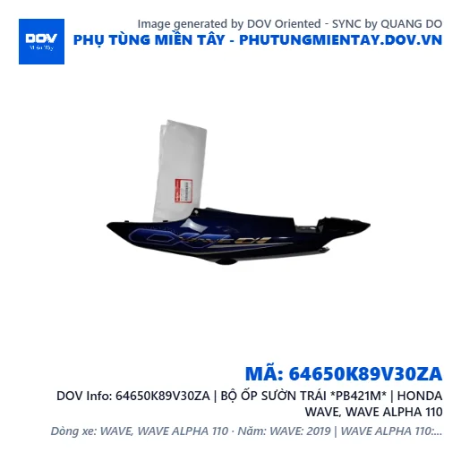 64650K89V30ZA | BỘ ỐP SƯỜN TRÁI *PB421M* | HONDA WAVE, WAVE ALPHA 110 — 64650K89V30ZA