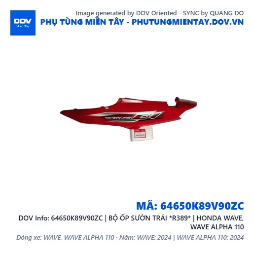 64650K89V90ZC | BỘ ỐP SƯỜN TRÁI *R389* | HONDA WAVE, WAVE ALPHA 110 — 64650K89V90ZC