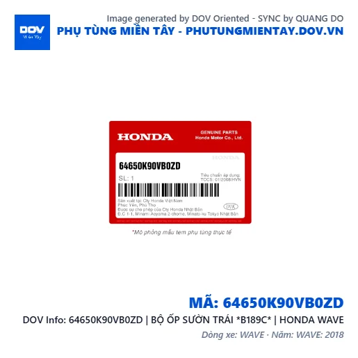 64650K90VB0ZD | BỘ ỐP SƯỜN TRÁI *B189C* | HONDA WAVE — 64650K90VB0ZD