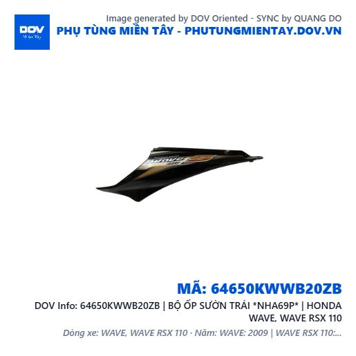 64650KWWB20ZB | BỘ ỐP SƯỜN TRÁI *NHA69P* | HONDA WAVE, WAVE RSX 110 — 64650KWWB20ZB