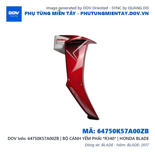 64750K57A00ZB | BỘ CÁNH YẾM PHẢI *R340* | HONDA BLADE — 64750K57A00ZB