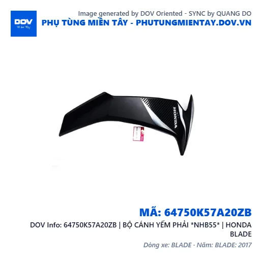 64750K57A20ZB | BỘ CÁNH YẾM PHẢI *NHB55* | HONDA BLADE — 64750K57A20ZB