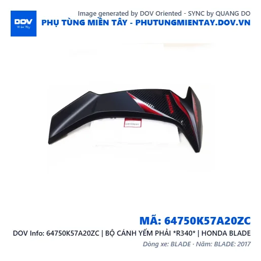 64750K57A20ZC | BỘ CÁNH YẾM PHẢI *R340* | HONDA BLADE — 64750K57A20ZC