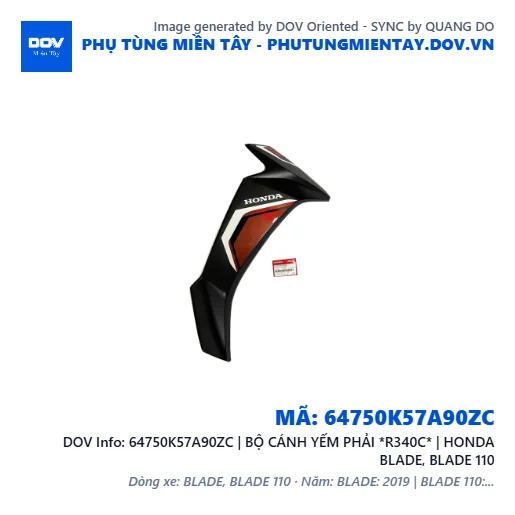 64750K57A90ZC | BỘ CÁNH YẾM PHẢI *R340C* | HONDA BLADE, BLADE 110 — 64750K57A90ZC