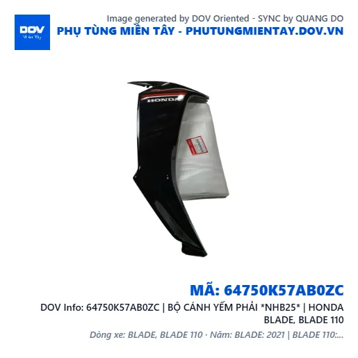 64750K57AB0ZC | BỘ CÁNH YẾM PHẢI *NHB25* | HONDA BLADE, BLADE 110 — 64750K57AB0ZC