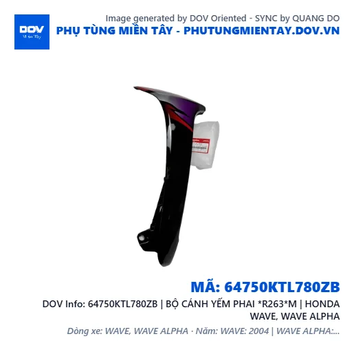 64750KTL780ZB | BỘ CÁNH YẾM PHAI *R263*M | HONDA WAVE, WAVE ALPHA — 64750KTL780ZB