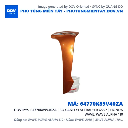 64770K89V40ZA | BỘ CÁNH YẾM TRÁI *YR322C* | HONDA WAVE, WAVE ALPHA 110 — 64770K89V40ZA