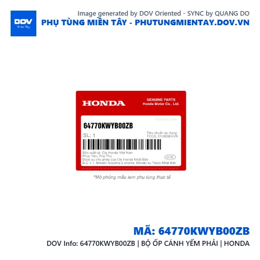 64770KWYB00ZB | BỘ ỐP CÁNH YẾM PHẢI | HONDA  — 64770KWYB00ZB