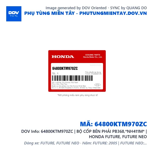 64800KTM970ZC | BỘ CỐP BÊN PHẢI PB368,*NH411M* | HONDA FUTURE, FUTURE NEO — 64800KTM970ZC