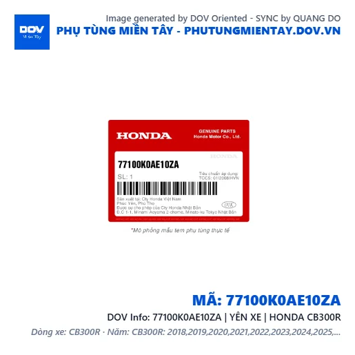 77100K0AE10ZA | YÊN XE | HONDA CB300R — 77100K0AE10ZA