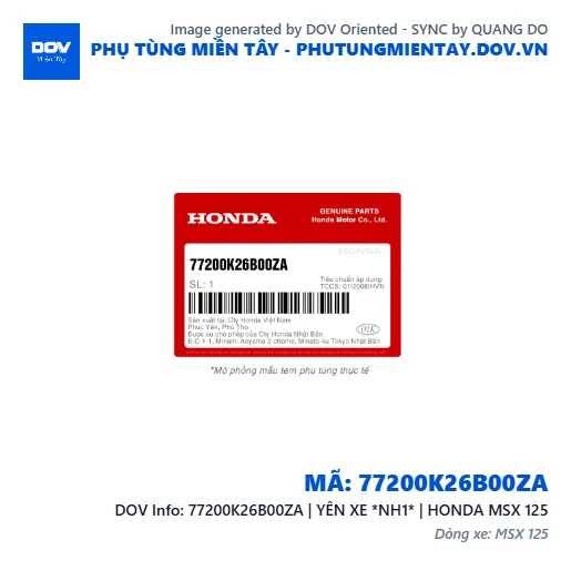77200K26B00ZA | YÊN XE *NH1* | HONDA MSX 125 — 77200K26B00ZA