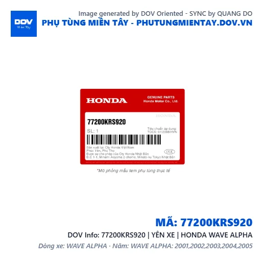 77200KRS920 | YÊN XE | HONDA WAVE ALPHA — 77200KRS920